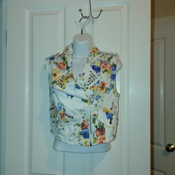 Forever 21 White floral studded cropped vest L - Picture 6 of 7